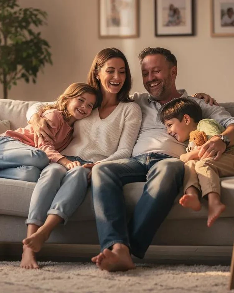 A happy family sitting together, representing the families Right Step serves
