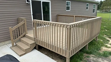 Wood deck after staining with warm taupe finish Indiana