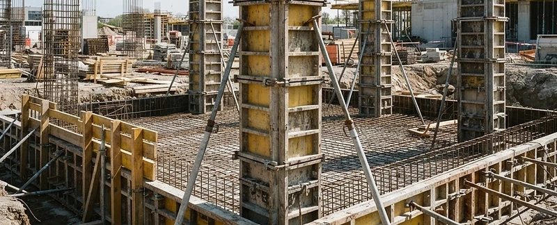 Concrete foundation formwork ready for a pour
