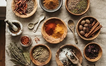 Assorted African spices and pantry ingredients