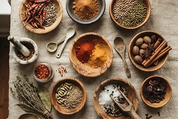 Assorted African spices and pantry ingredients