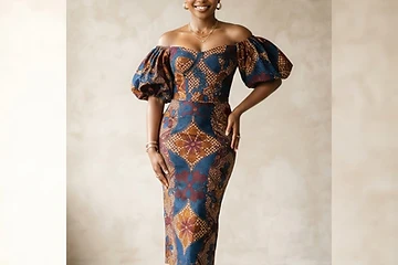 A woman wearing modern ankara print fashion