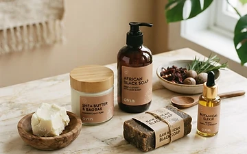African beauty products with shea butter and natural ingredients