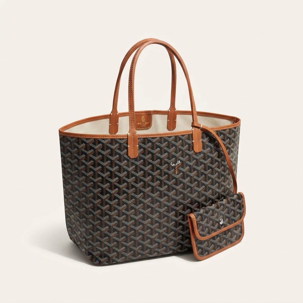 Goyard Goyard Saint Louis PM Tote Black and Tan Goyardine Canvas