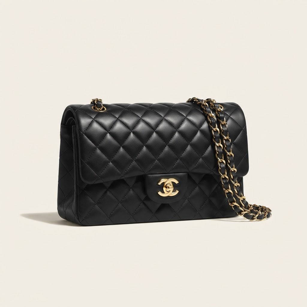 Chanel Chanel Classic Medium Double Flap Bag Black Lambskin Gold Hardware