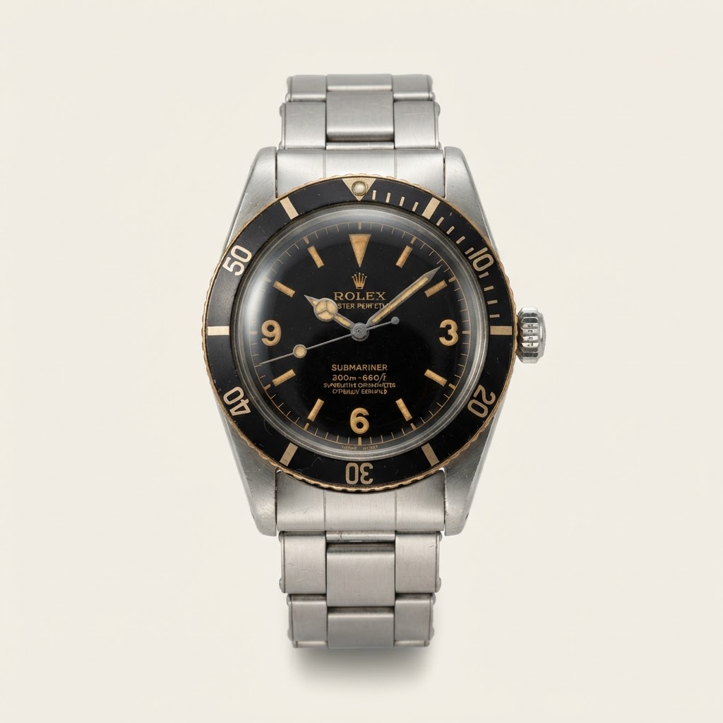 Rolex Rolex Submariner — Gloss Black Gilt Explorer Dial with Radium 3-6-9 Arabic Numerals and Baton Markers Vintage Professional Diving Watch Stainless Steel