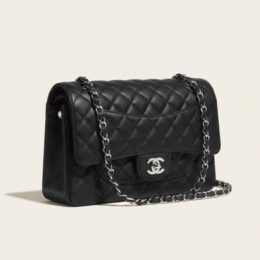 Chanel Chanel Classic Jumbo Double Flap Bag Black Caviar Silver Hardware