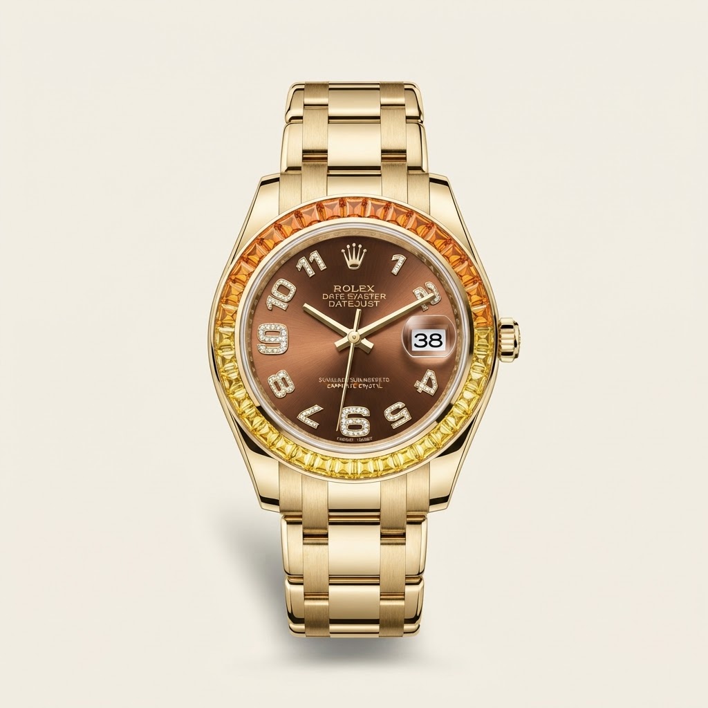 Rolex Rolex Datejust Pearlmaster 39 — Cognac Sunburst Dial with Applied 18k Yellow Gold Diamond-Paved Arabic Numerals 6 and 9 Precious Metal Gem-Set Haute Horlogerie Watch 18k Yellow Gold