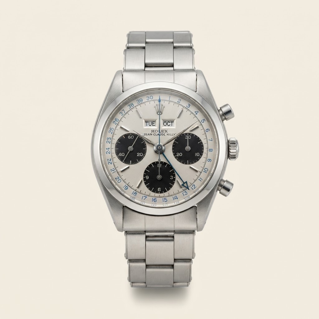 Rolex Rolex Dato-Compax 'Jean-Claude Killy' — Silver Matte Dial with Applied Faceted Hour Markers, Triple Calendar Windows, and Blue Date Chapter Ring Vintage Triple Calendar Chronograph Watch Stainless Steel