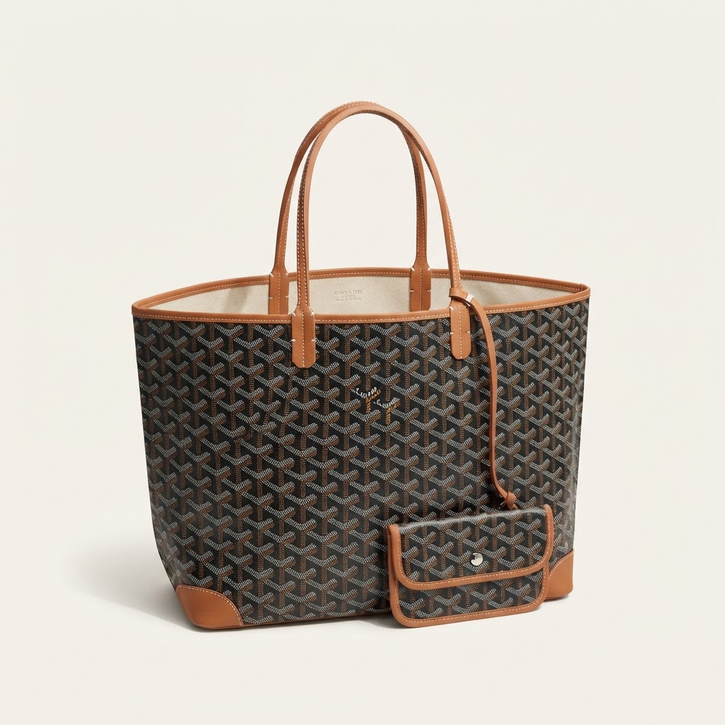Goyard Goyard Saint Louis GM Tote Black and Tan Goyardine Canvas