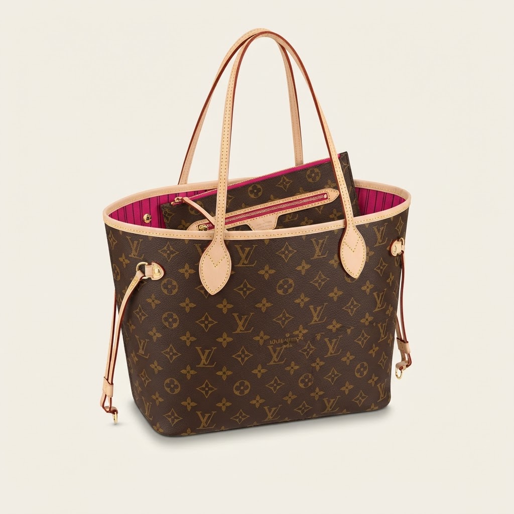 Louis Vuitton Louis Vuitton Neverfull MM Monogram Canvas Fuchsia Interior