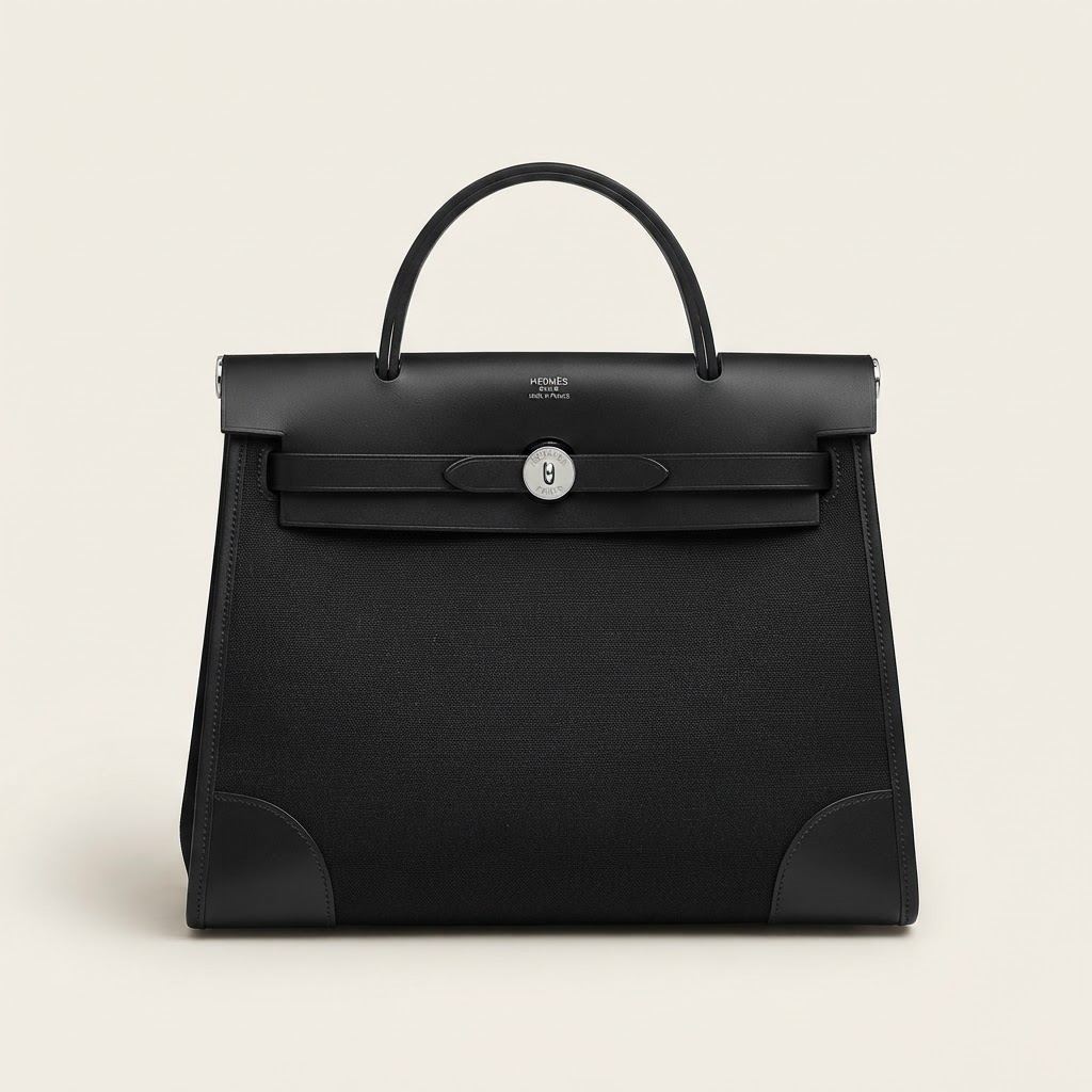 Hermès Hermès Herbag MM Toile Officier and Cowhide Black