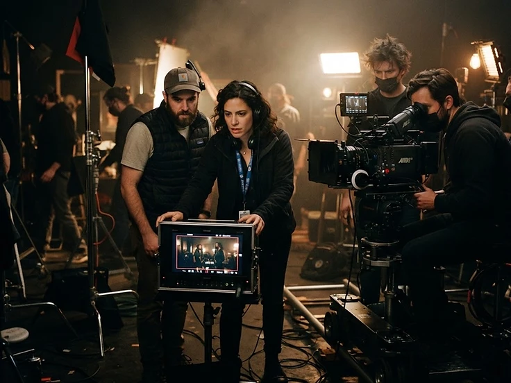 On set with the crew