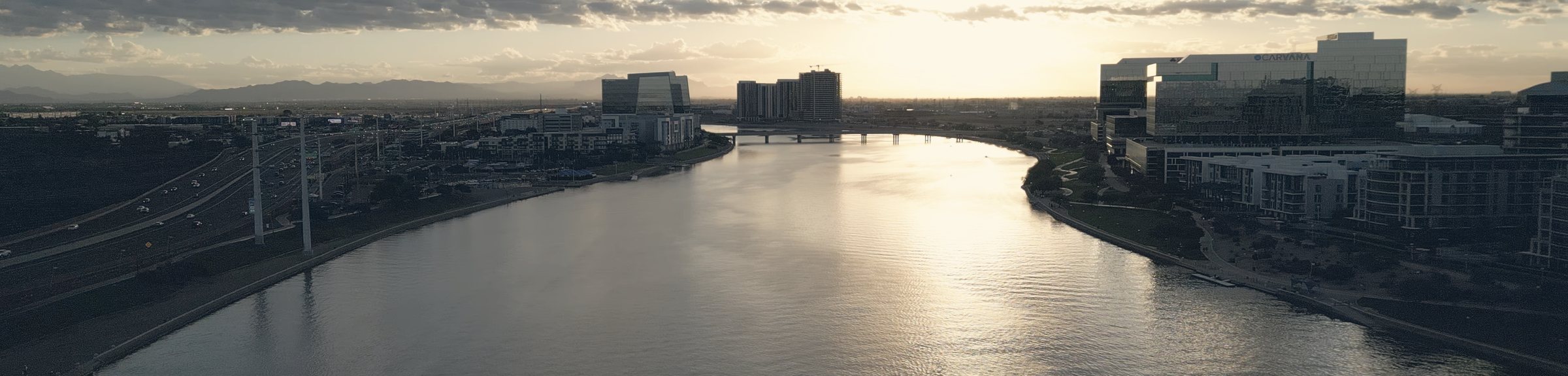 Tempe Town Lake at sunset, aerial view