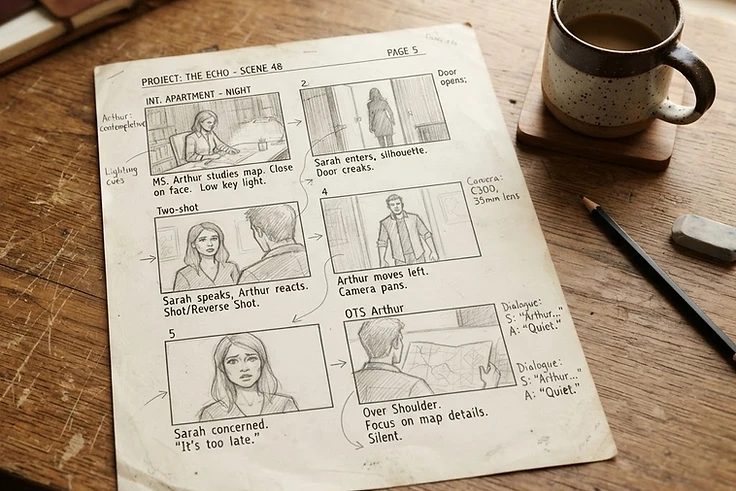 Storyboard — pencil and notes