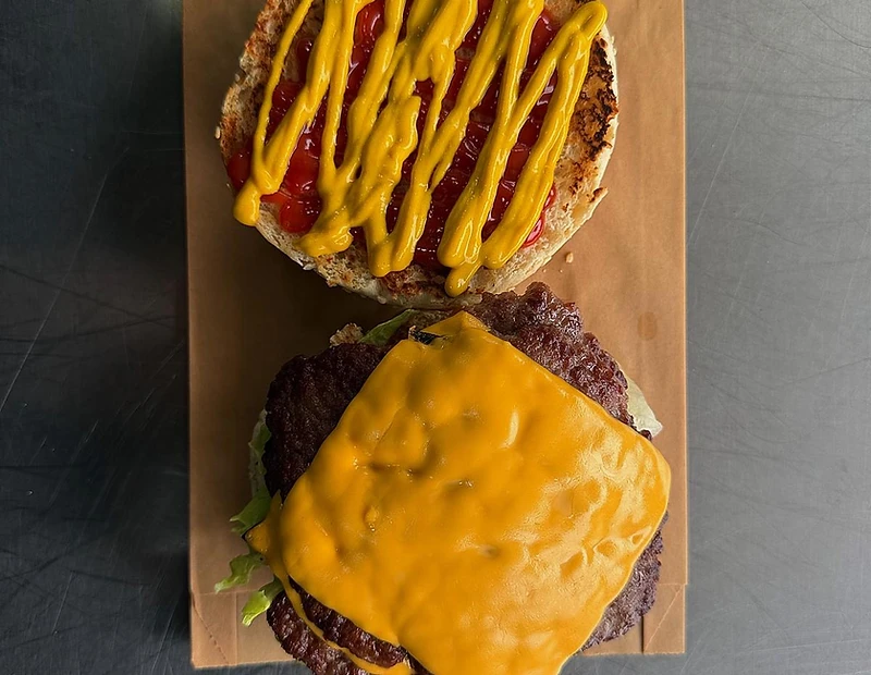 The local butcher's double cheeseburger, built fresh
