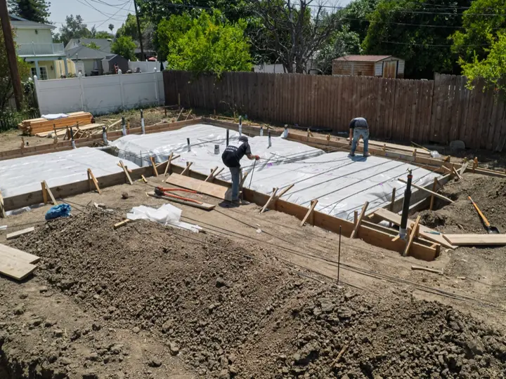 Aerial view of a poured ADU foundation