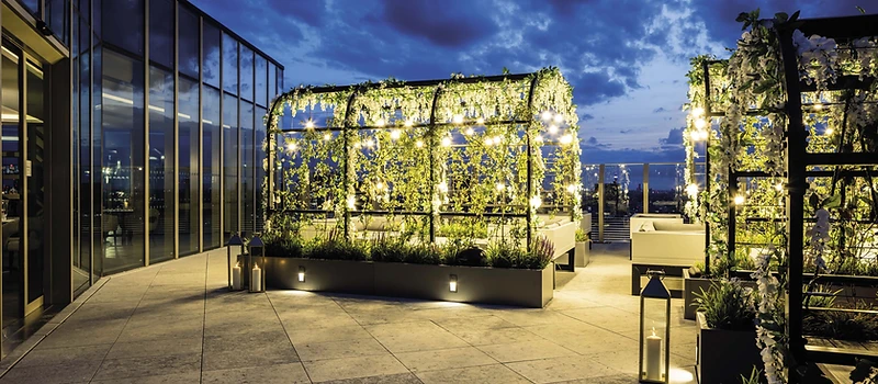 Roof terrace at dusk