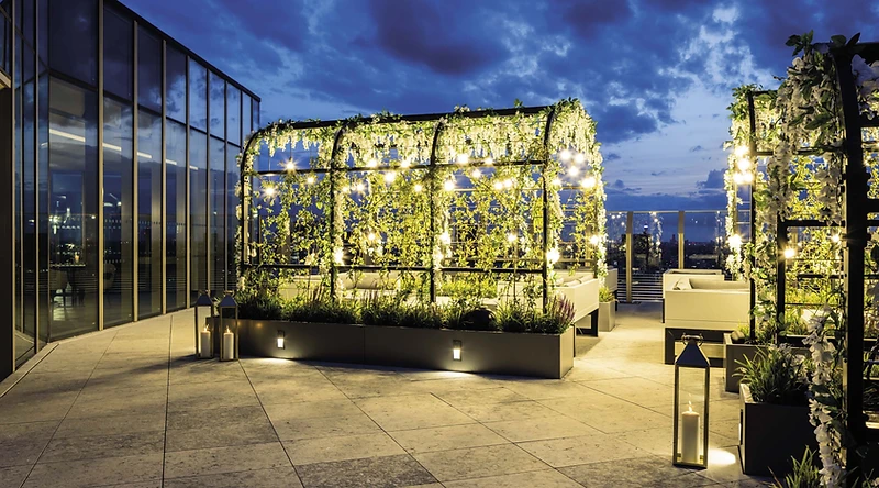 Roof terrace at dusk