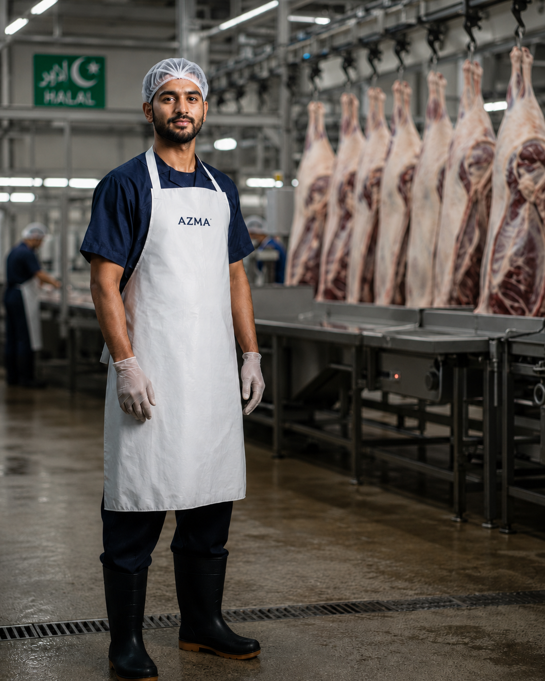 Clean, well-groomed Pakistani Halal slaughterman in hygienic professional workwear