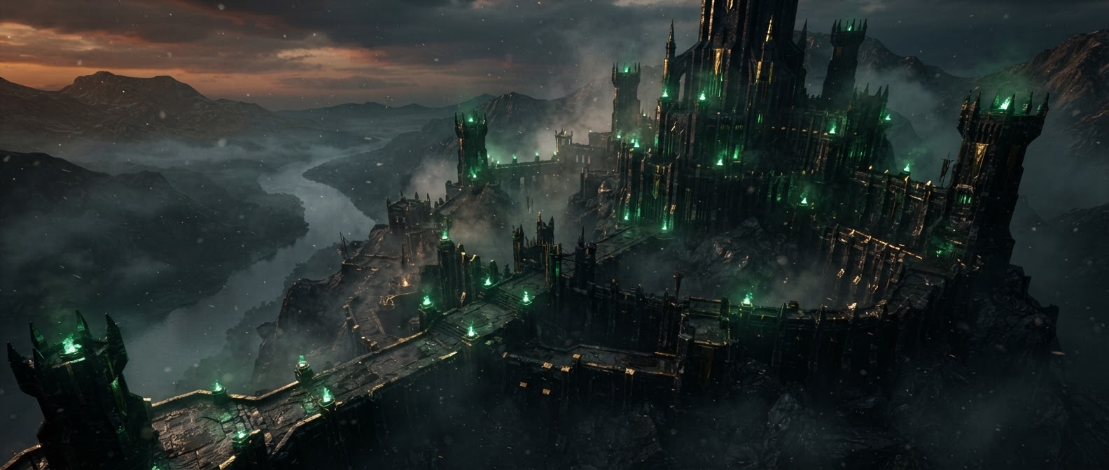 Fortaleza obsidiana del gremio al amanecer