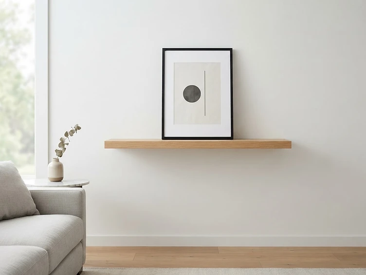 A neatly mounted floating shelf