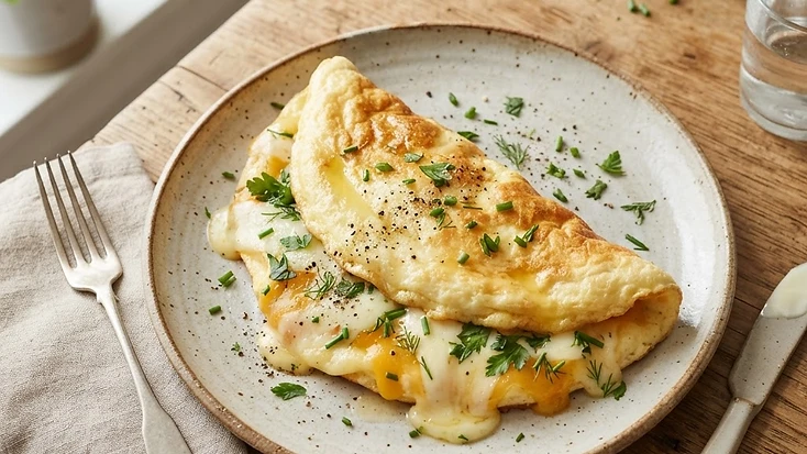 Ketogenic omelette with cheese and herbs