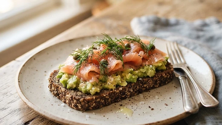 Avocado and smoked salmon on keto bread