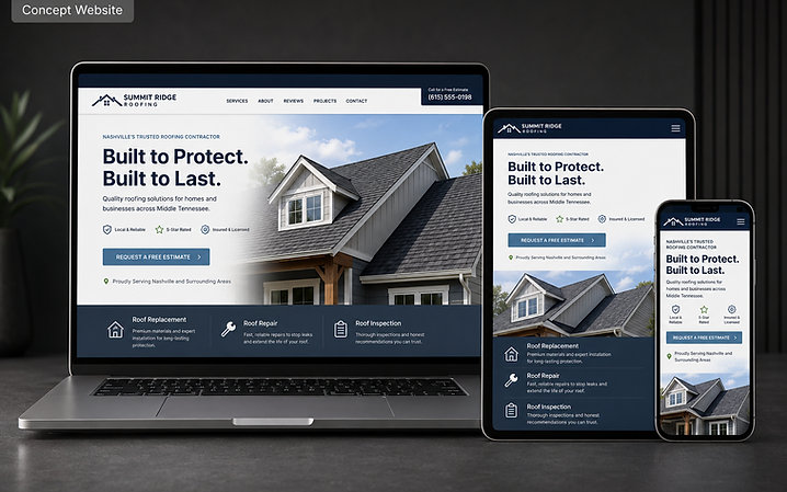 A modern website design concept shown across laptop, tablet, and phone