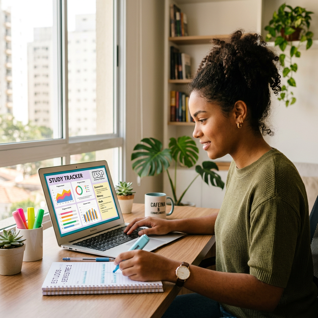 Aluna estudando para concursos com o AprovaFlow