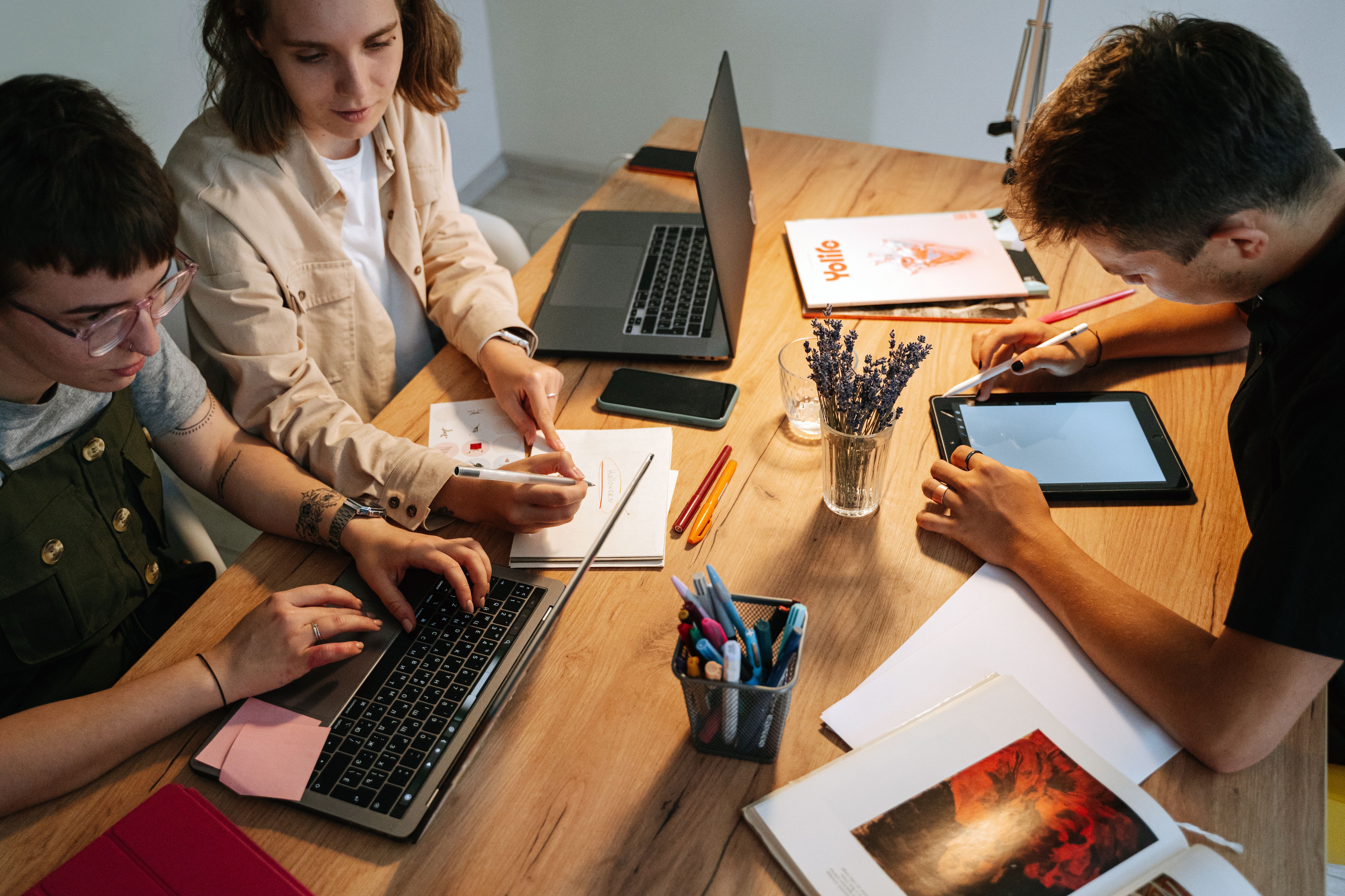 Team collaborating around a table