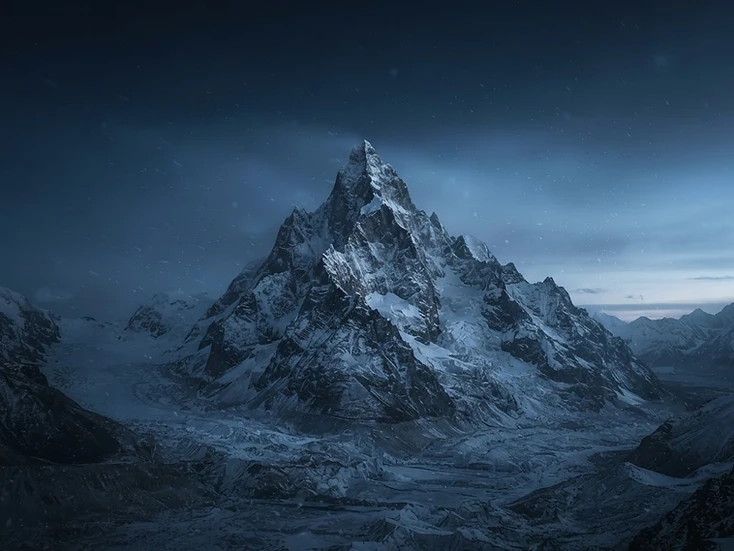 Snowy mountain at blue hour