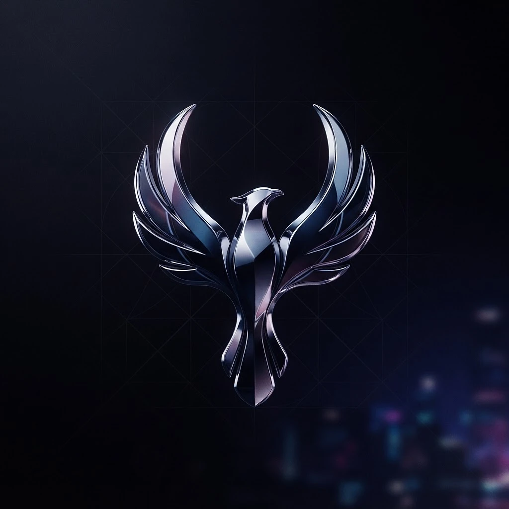 Glass chrome phoenix emblem