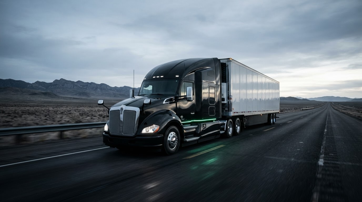 Modern semi truck on an open highway