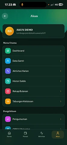 Tampilan Menu Akun aplikasi SantriPay