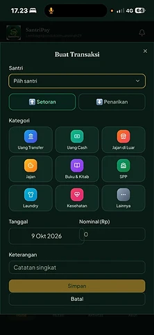 Tampilan Buat Transaksi aplikasi SantriPay