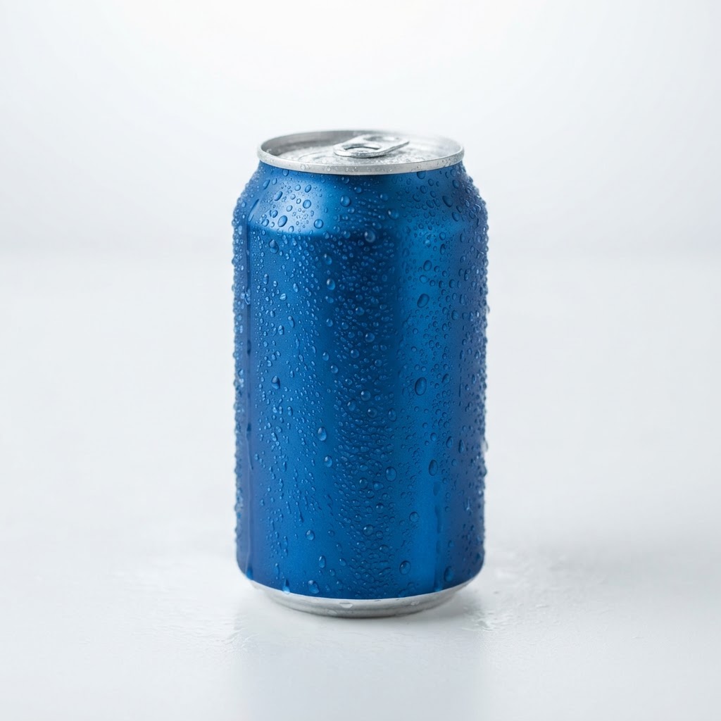A blue soda can in a polished product photograph