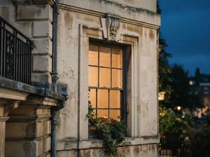 Historic London Portland stone facade at dusk