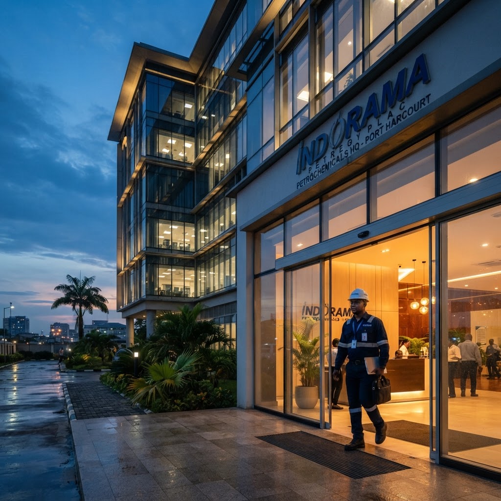 Corporate office at dusk
