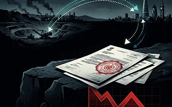 Forensic illustration of an Indian mining conglomerate raided over alleged tax fraud and offshore fund extraction