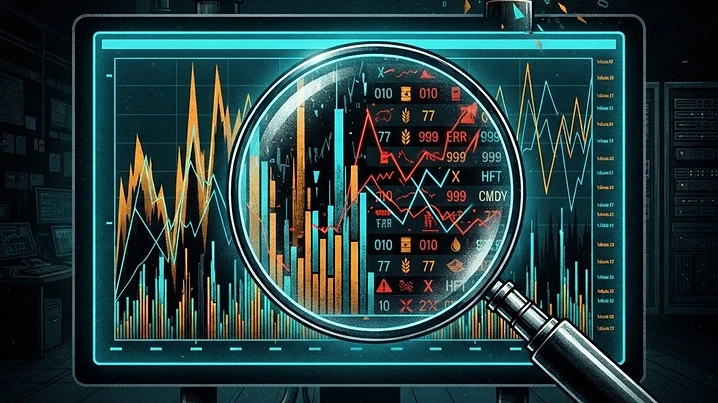 Forensic illustration of a commodities exchange trading volume and open interest manipulation scandal