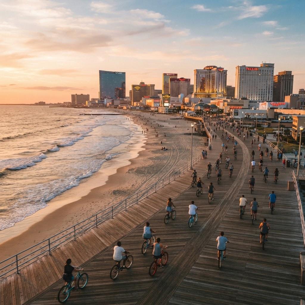 Atlantic City coastal cycling on the boardwalk