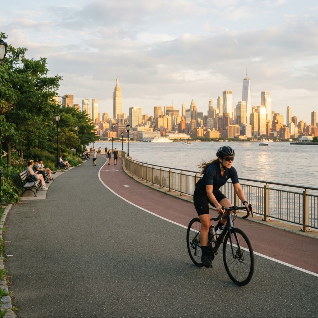 Cycling along the Hoboken waterfront