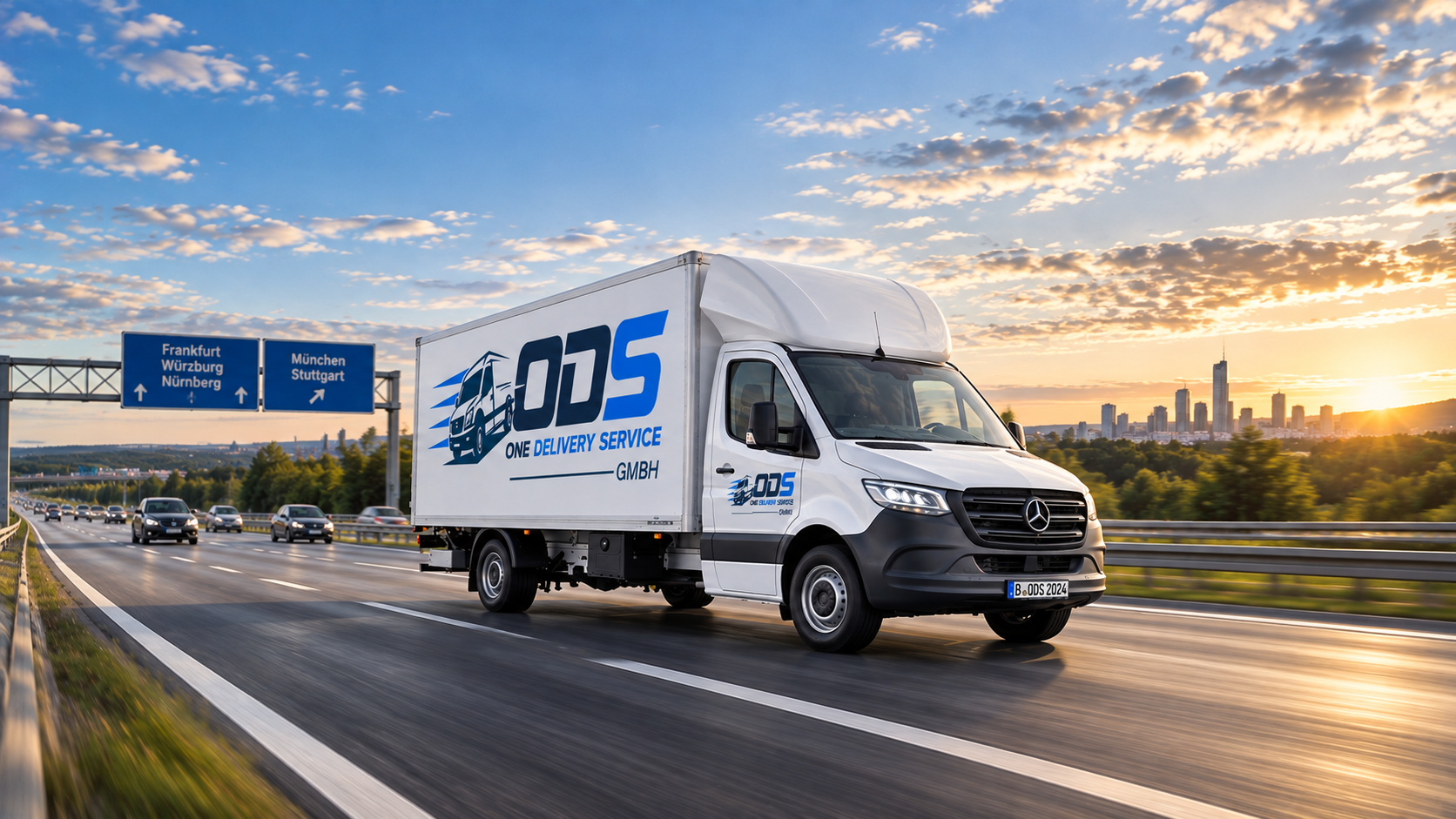 One Delivery Service Transporter auf der Autobahn