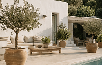 Zonovergoten mediterrane terrasse bij het zwembad