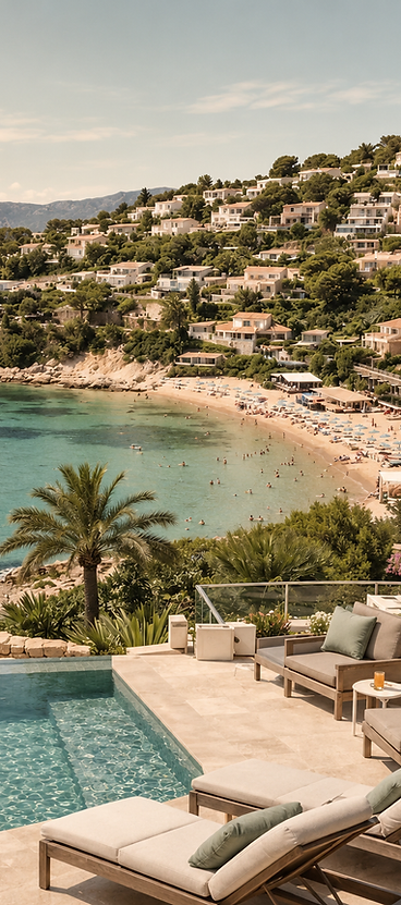 Turquoise bay with white houses and pine trees on the Costa Blanca