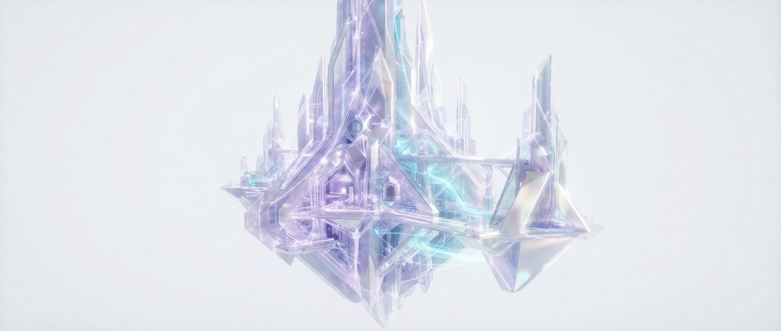 Translucent glass monolith of light floating in a dark void