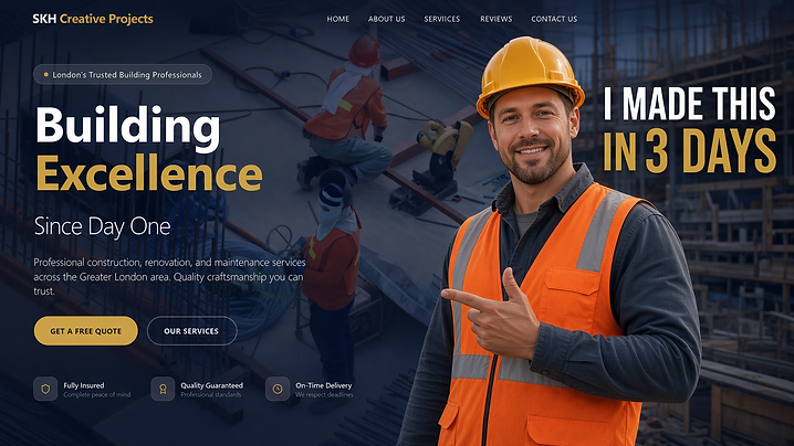 A builder's website, built in 3 days with the course