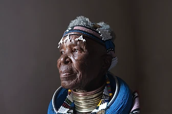 Close-up profile portrait of Esther Mahlangu, by Clint Strydom