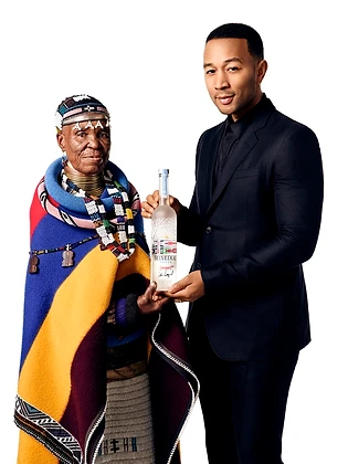 Esther Mahlangu with John Legend for the Belvedere (RED) campaign, 2016